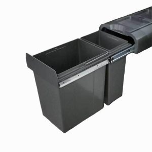 30L Twin Slide Out Concealed Waste Bin - Slim Profile - for a 300mm Cabinet - Left Side Mounted